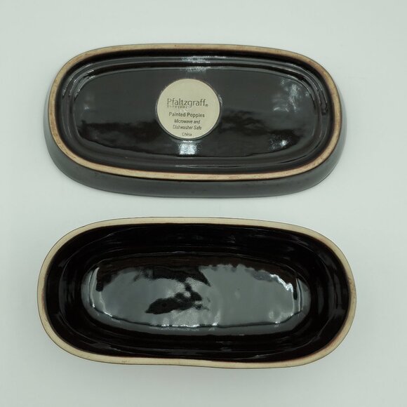Pfaltzgraff Painted Poppies Covered Butter Dish Brown Floral Butter Keeper - Picture 4 of 7
